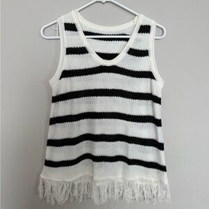 NWOT Striped Fringe Knit Tank Top M
